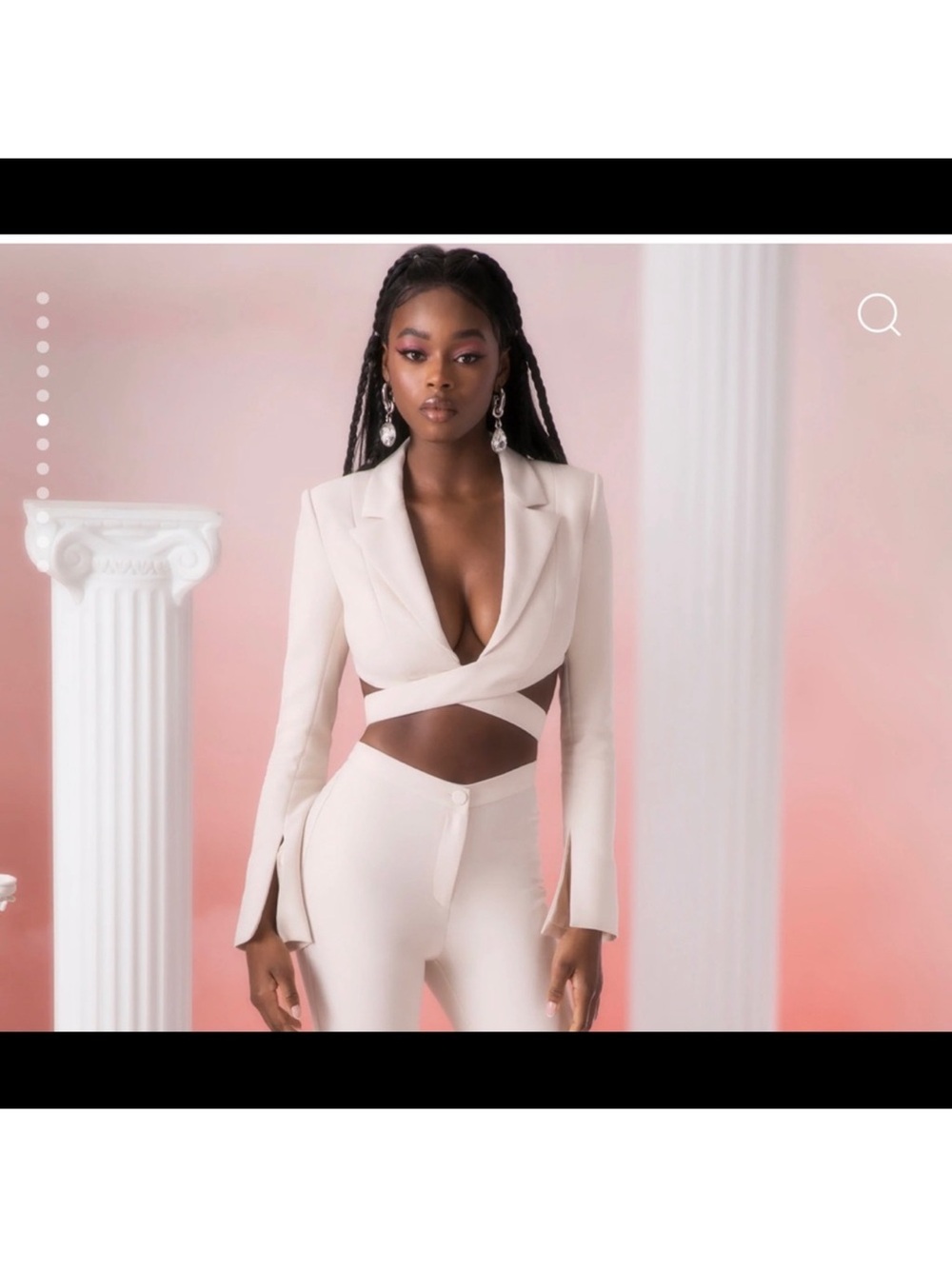 Oh Polly matching Cropped Wrap crossover Blazer & High-Waist Pants Set - Cream